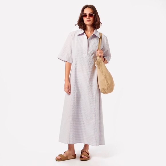 SAMSOE Dresses & Skirts - SAMSOE SAMSOE Isabelle Cotton Blue Check Plaid Collared Maxi Dress Sz XL